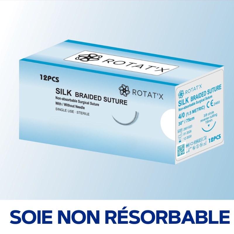 Fil de suture - Soie - Boîte de 12 fils non résorbables tressés