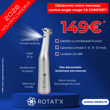 Contre-angle rouge 1:5 titane et lumière fibrée