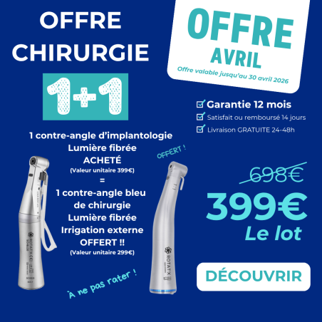 Contre-angle IMPLANT 20:1 Spray externe AVEC LUMIÈRE fibrée - TÊTE DÉMONTABLE