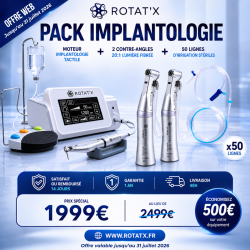 OFFRE Moteur d'implantologie LUMIÈRE fibrée + 2 contre-angles 20:1 fibrés + 50 lignes d'irrigation stériles