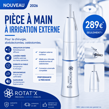 Pièce à main chirurgicale droite - irrigation interne ET/OU externe - AVEC lumière